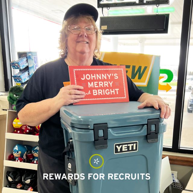 Month after month, our Rewards for Recruits program keeps on giving — with referrals of amazing new team members for us, and great prizes for the team members who refer them! This month, Alice from our Portland, MI store is taking home a YETI Roadie 24 Cooler and just celebrated her fourth year with the team.

Want to earn cash bonuses for your referrals and a chance to win prizes like this? Come work for us. We’re hiring.
.
.
.
#rewardsforrecruits #yeti #johnnysmarkets